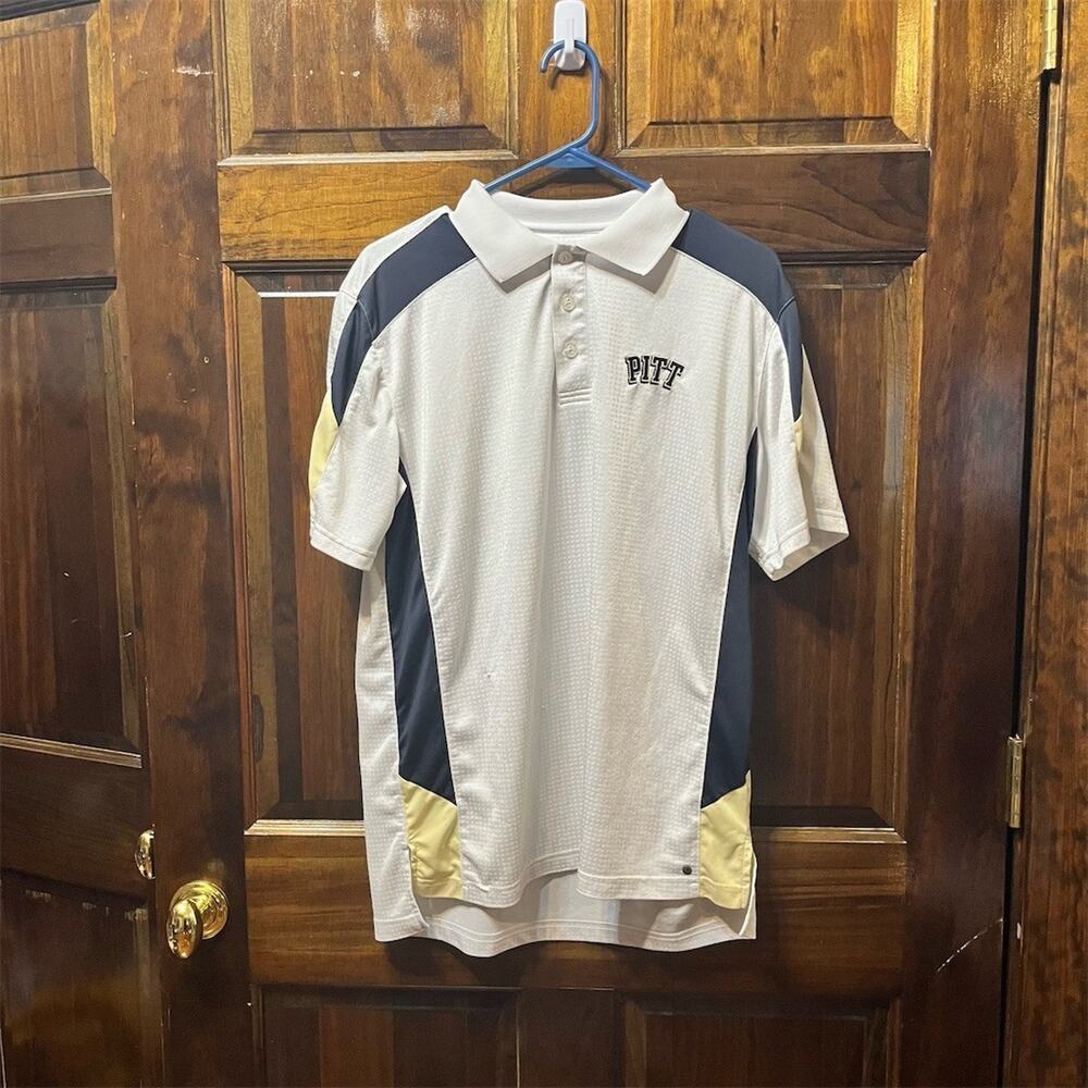 Nike Pitt Panthers Polo Shirt Mens M White Navy Gold Short Sleeve Golf